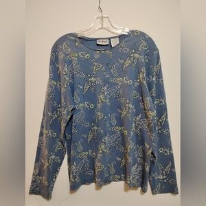 WHITE&STAG STRETCH WOMAN 95%Cotton 5%Spandex Blue Paisley LongSleeve Top 14W/16W